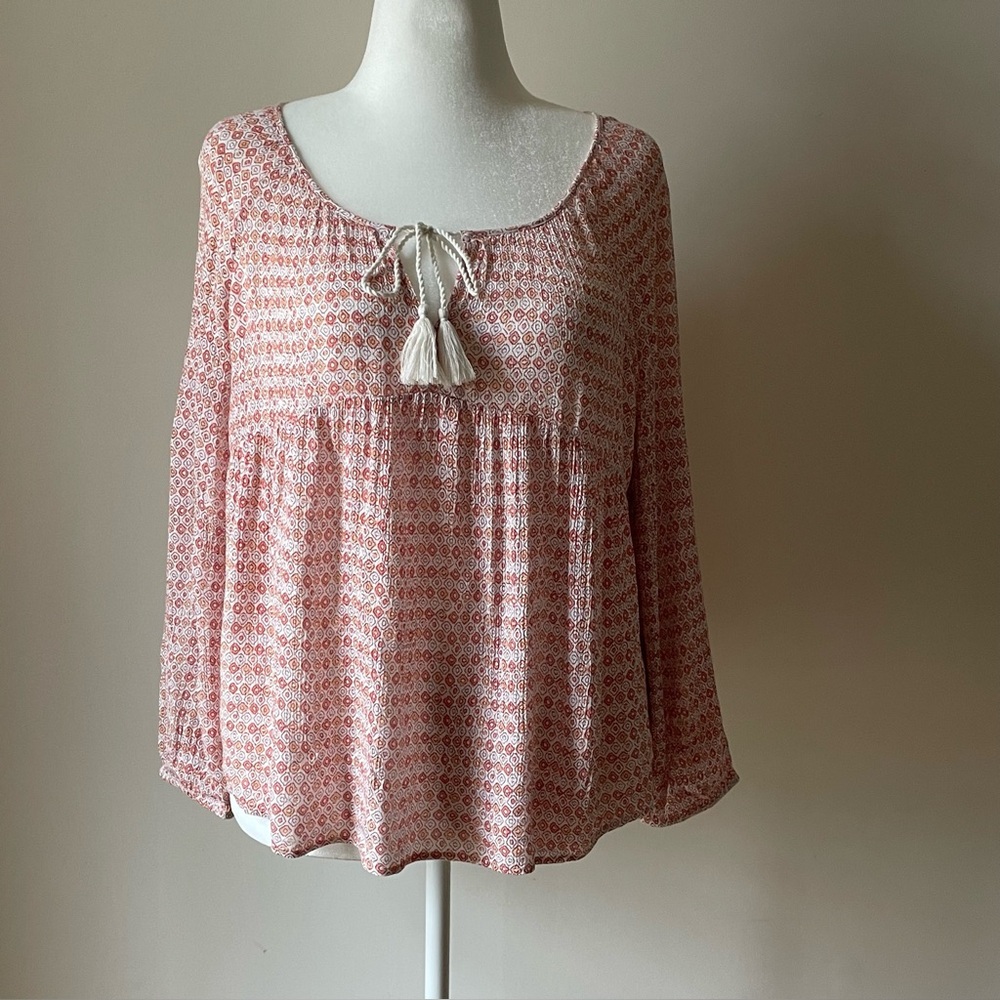 Old Navy Large Peasant Blouse Round Neckline Empire Waist Tassel Tie From 2016